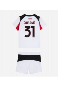 AC Milan Strahinja Pavlovic #31 Jalkapallovaatteet Lasten Vieraspeliasu 2025-26 Lyhythihainen (+ Lyhyet housut)
